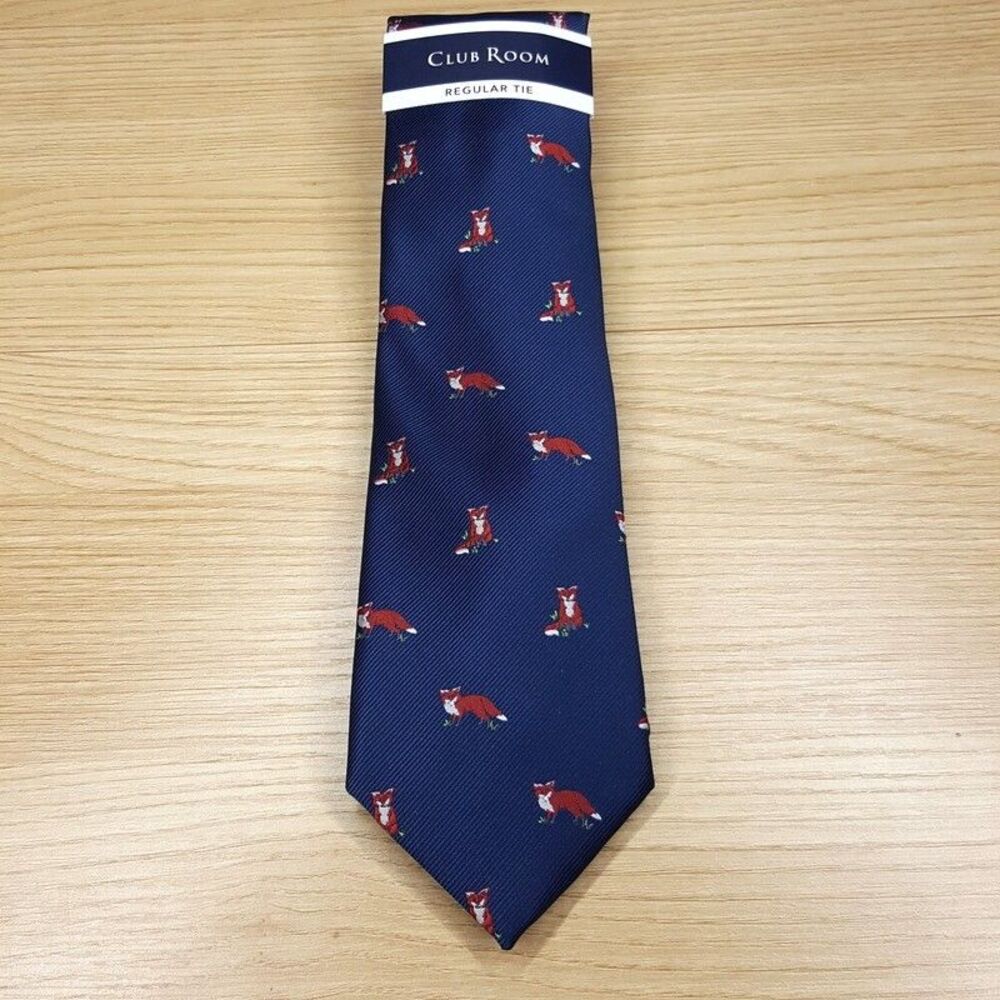 CLUB ROOM Mens Neck Tie Navy Blue Fox Classic Pointed